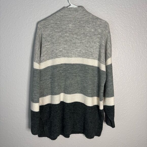 Loft Striped Zip Tunic Sweater Grey Long Sleeve Oversized Colorblock Size XXLP - Picture 11 of 12